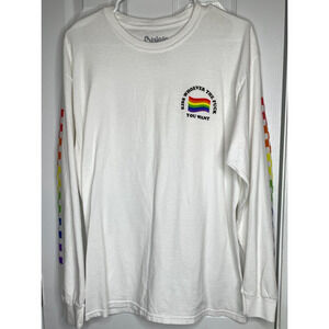 Spencers Pride T-Shirt Sz Large White Kiss Whoever You Want Long Sleeve Tee